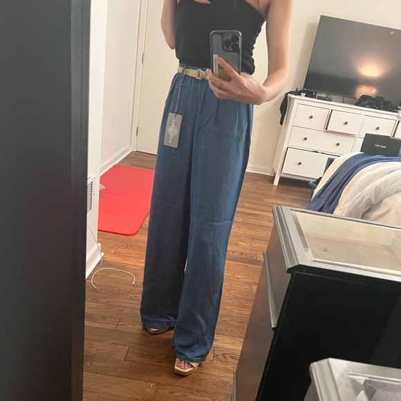Made in Italy Palazzo Blue Chambray Wide Leg Pants 26” - Picture 1 of 13